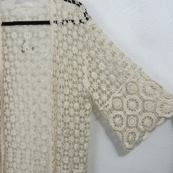Do Everything In Love Cream Duster Kimono Cardigan One Size Boho Beach Fairy - Picture 4 of 12